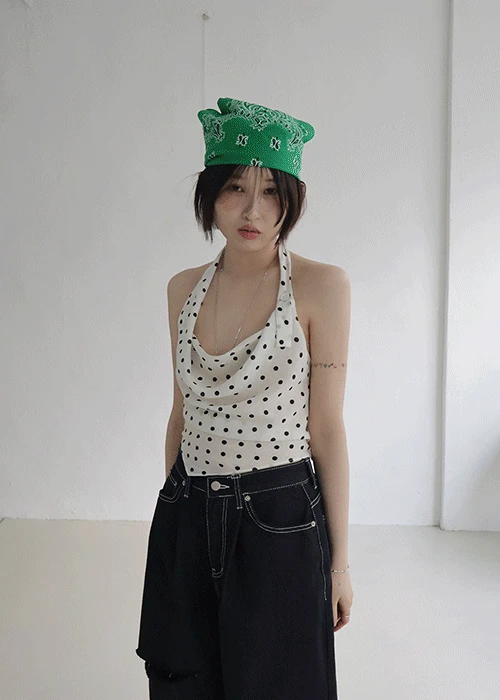 도트 홀터 드레이프 탑 2col - ivory