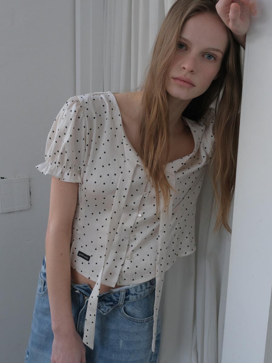 도트 타이 플로우 블라우스