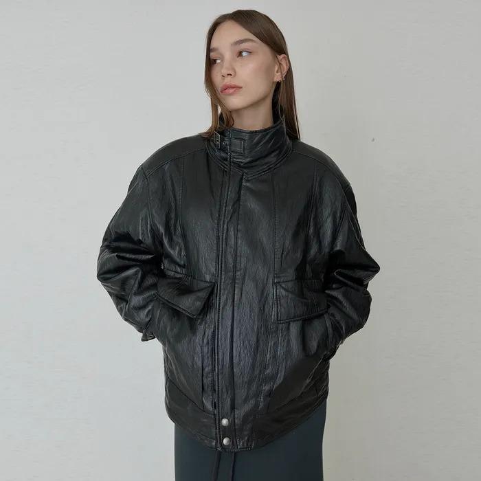 (11/11 예약배송) VINTAGE HIGH-NECK LEATHER JACKET - BLACK