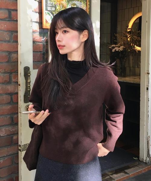 [W][에어울]오버핏 브이넥 니트 -2color