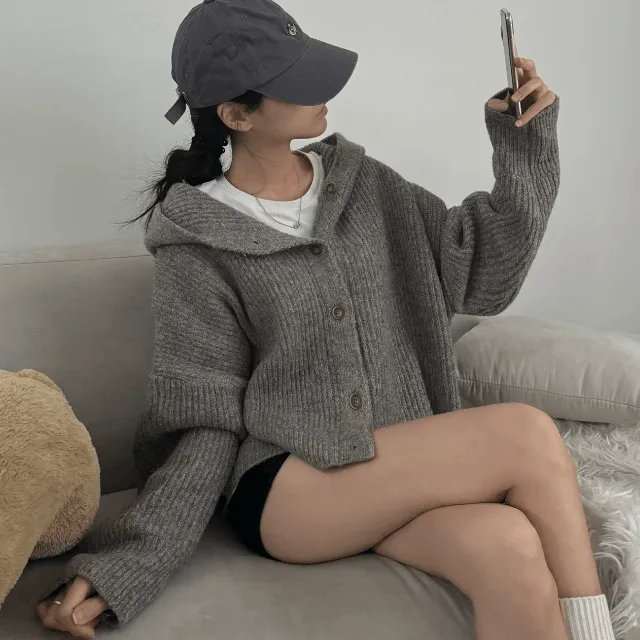 [문의폭주] 알파카 캐시 울 니트 후드 가디건