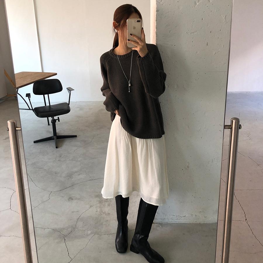 원로그 포베나 핀턱 미디 스커트