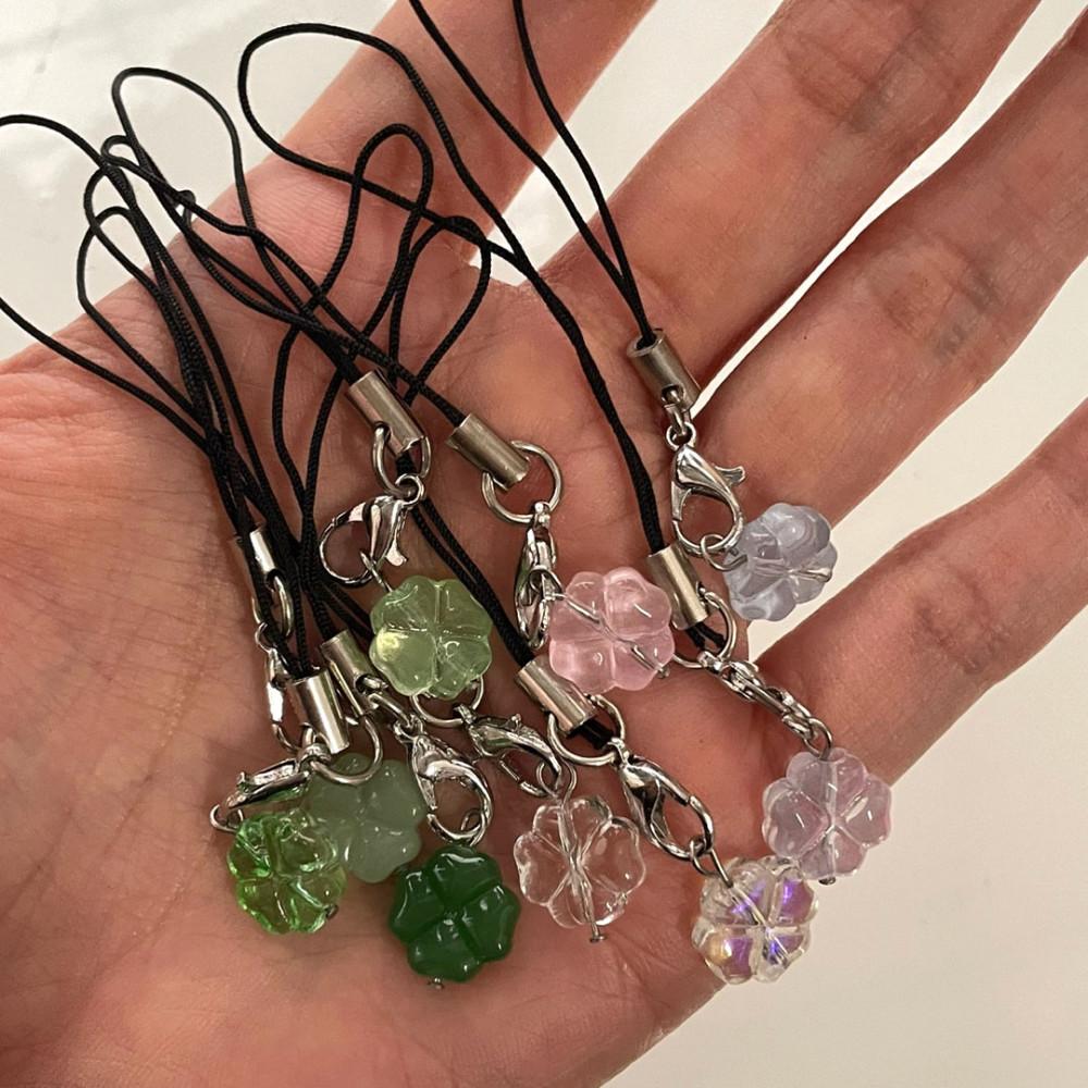 [고독한문방구] 알록달록 미니 네잎클로버 키링 🍀 핸드폰줄 열쇠고리 키링