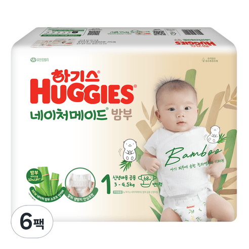 하기스 2024 네이처메이드밤부 밴드형 기저귀 남녀공용, 1단계, 408매 - 밴드형 | 쿠팡