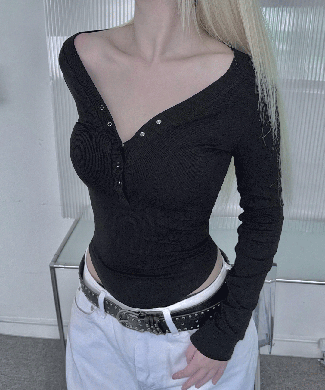 Core Snap Long Sleeve T-shirt (2colors)