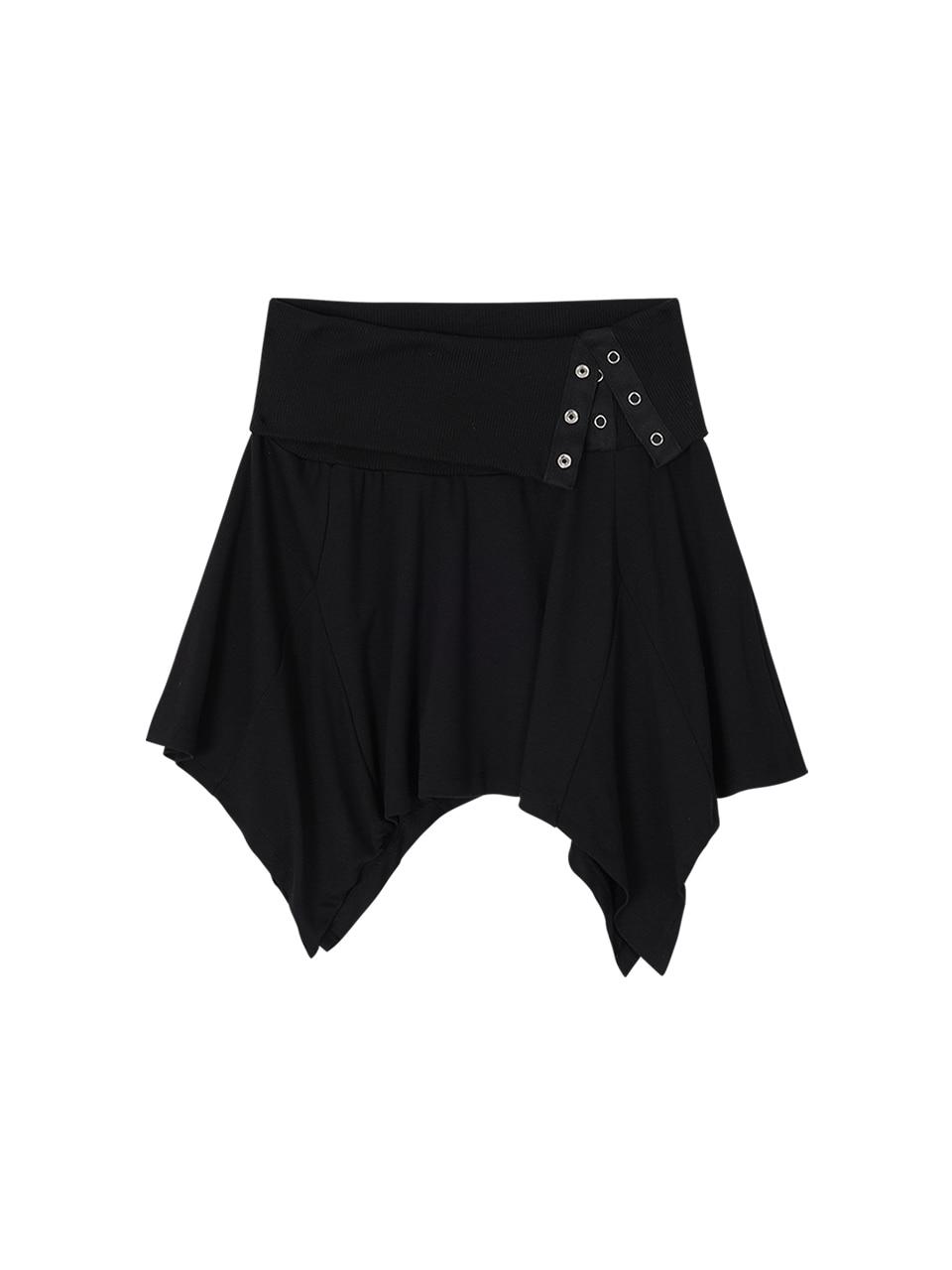 ROLLOVER SNAP FLARED SKIRT_BLACK