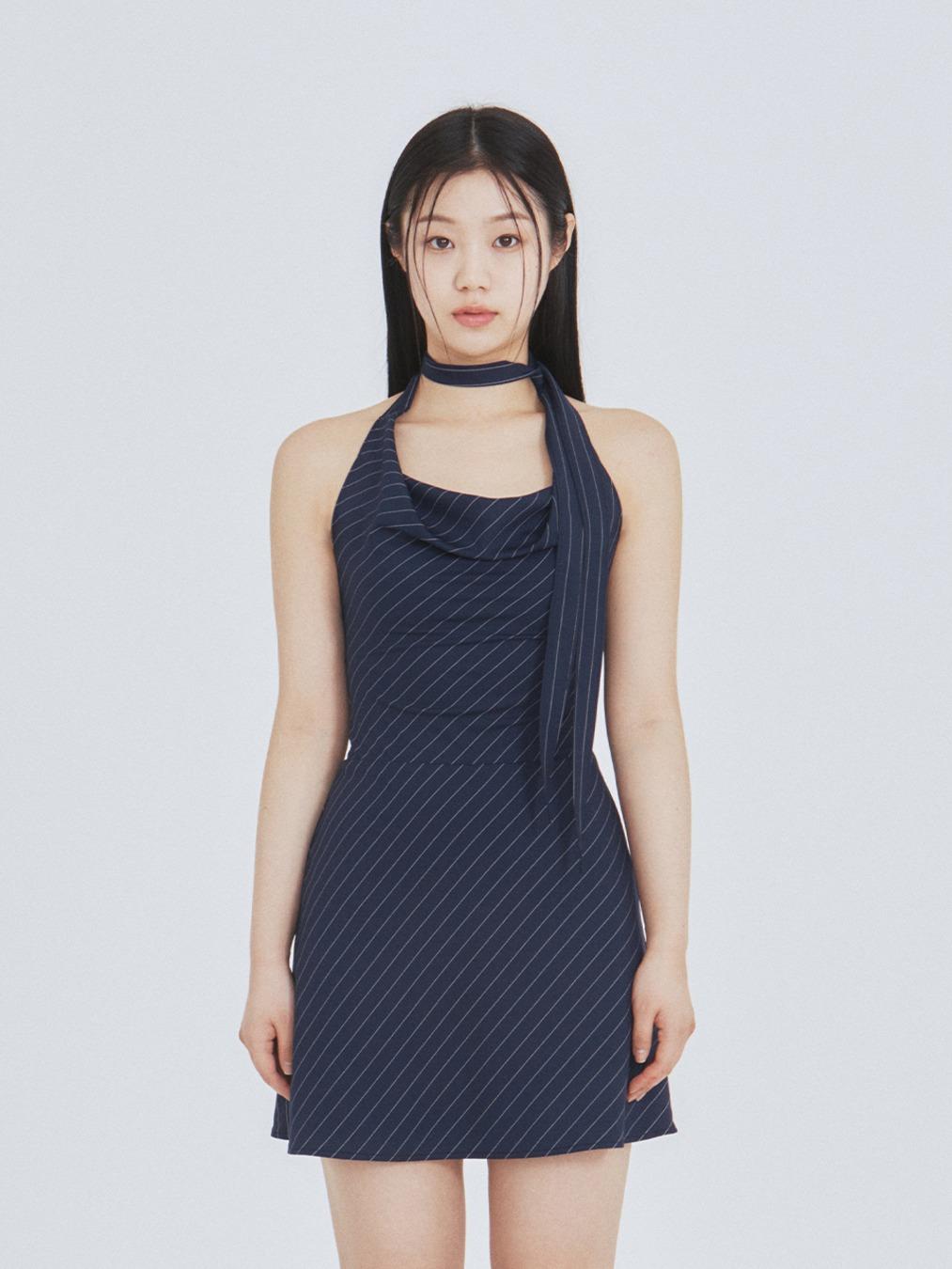 Scarf flare dress (Navy)