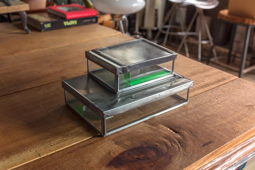 푸에브코 PUEBCO / GLASS BOX WITH RECYCLE STEEL LID / Jewelry Single, Double