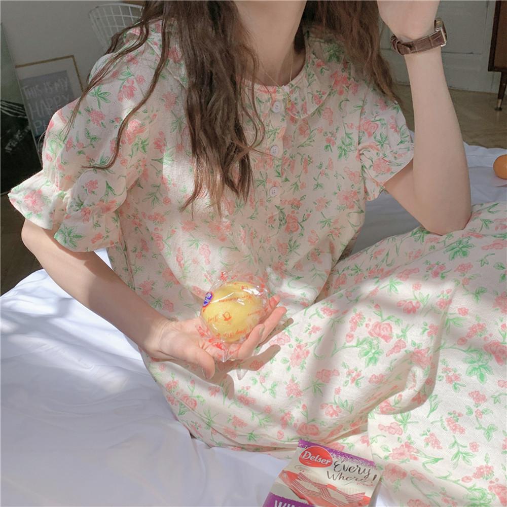 뉴욕점빵 바인로즈 원피스 감성 파자마 잠옷 반팔 파자마 홈웨어 실내복 인스타 신혼 여성