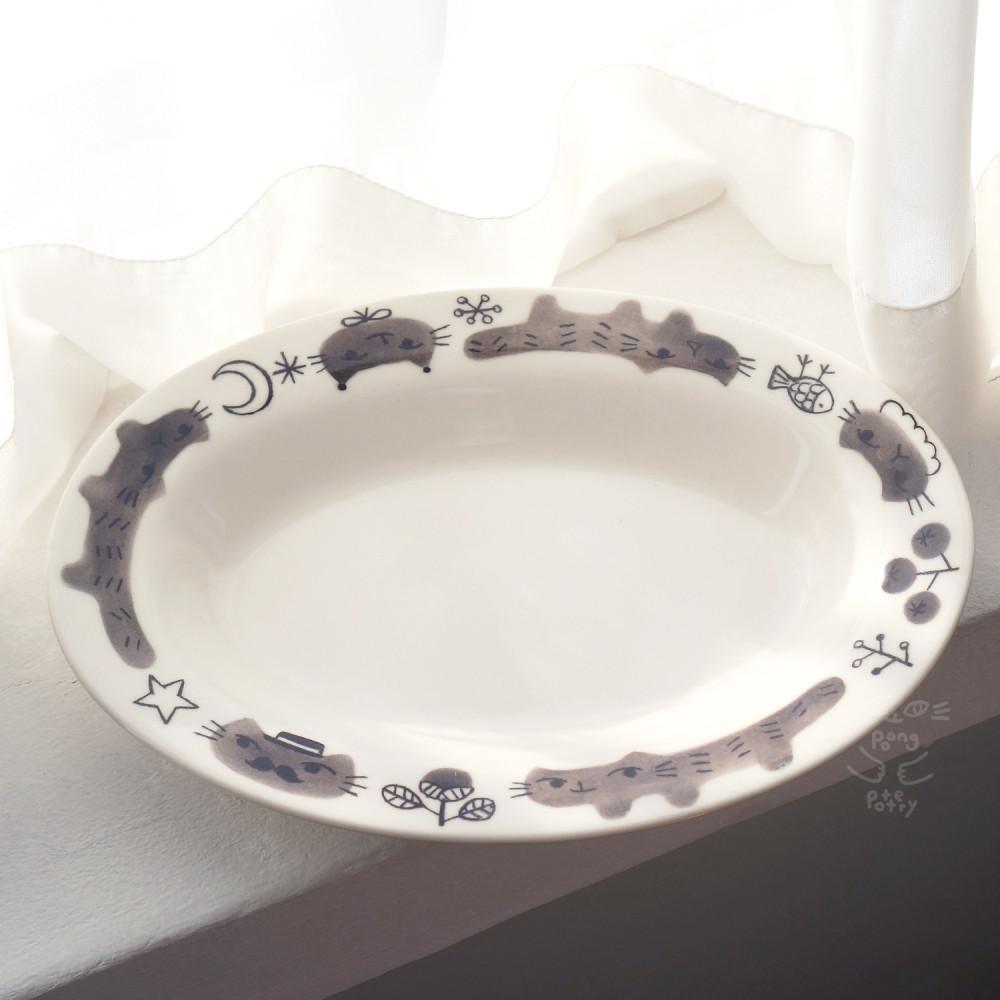 [파스타 보울] 회색냥 타원 파스타보울