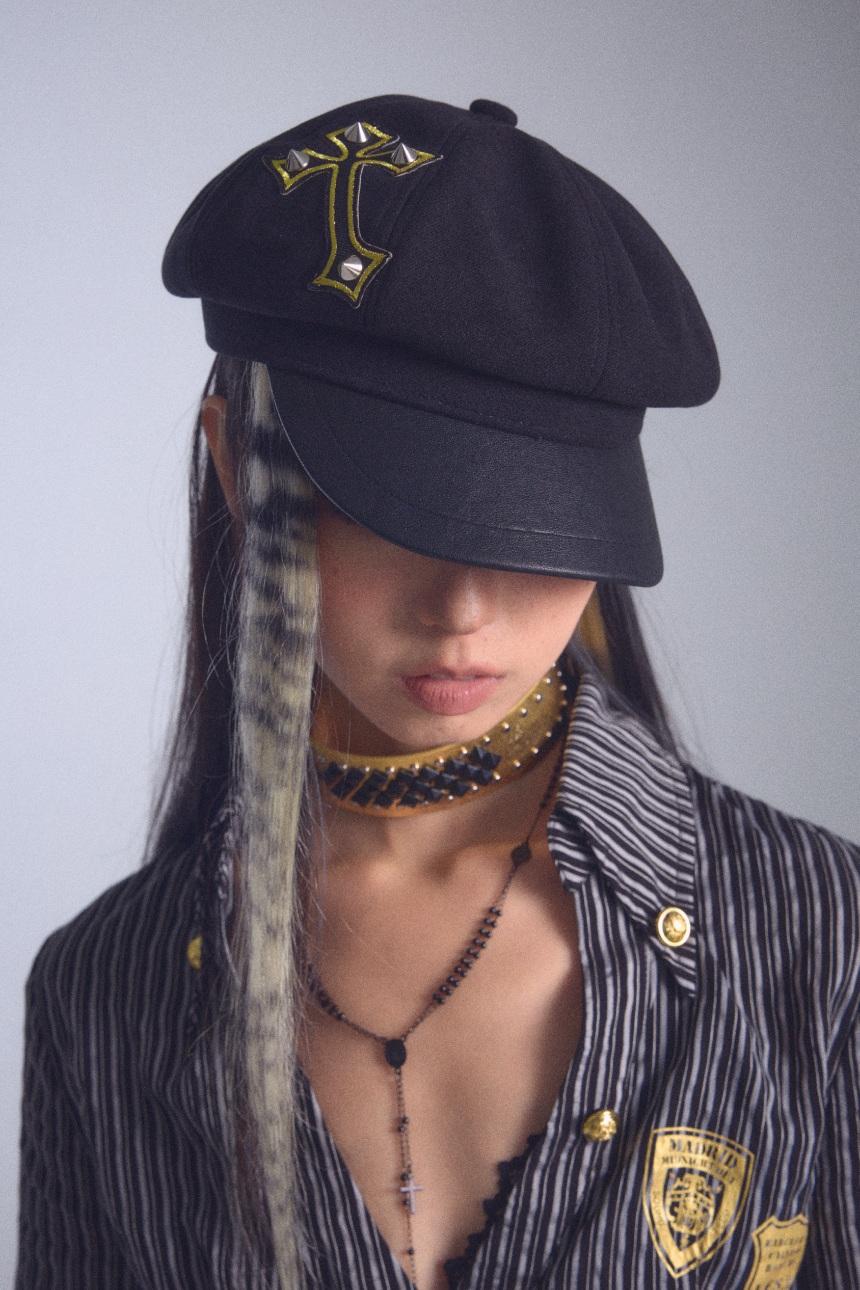 NONAME SPACE wool patchwork leather beret