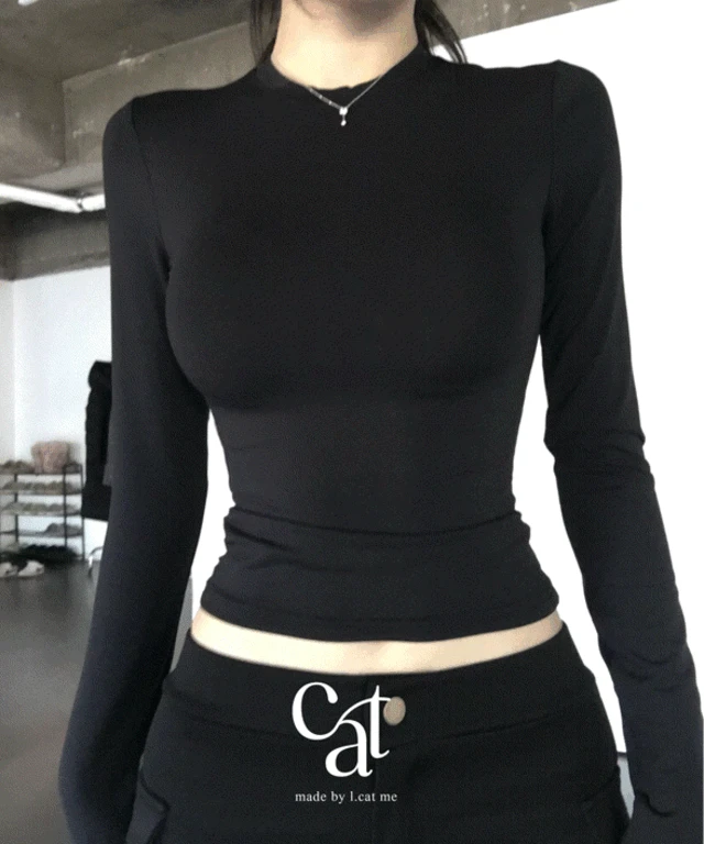 요즘핫한공항룩 [ MADE : 직각어깨메이커 ] 스킨 프리미엄 원단 슬림 긴팔 티셔츠