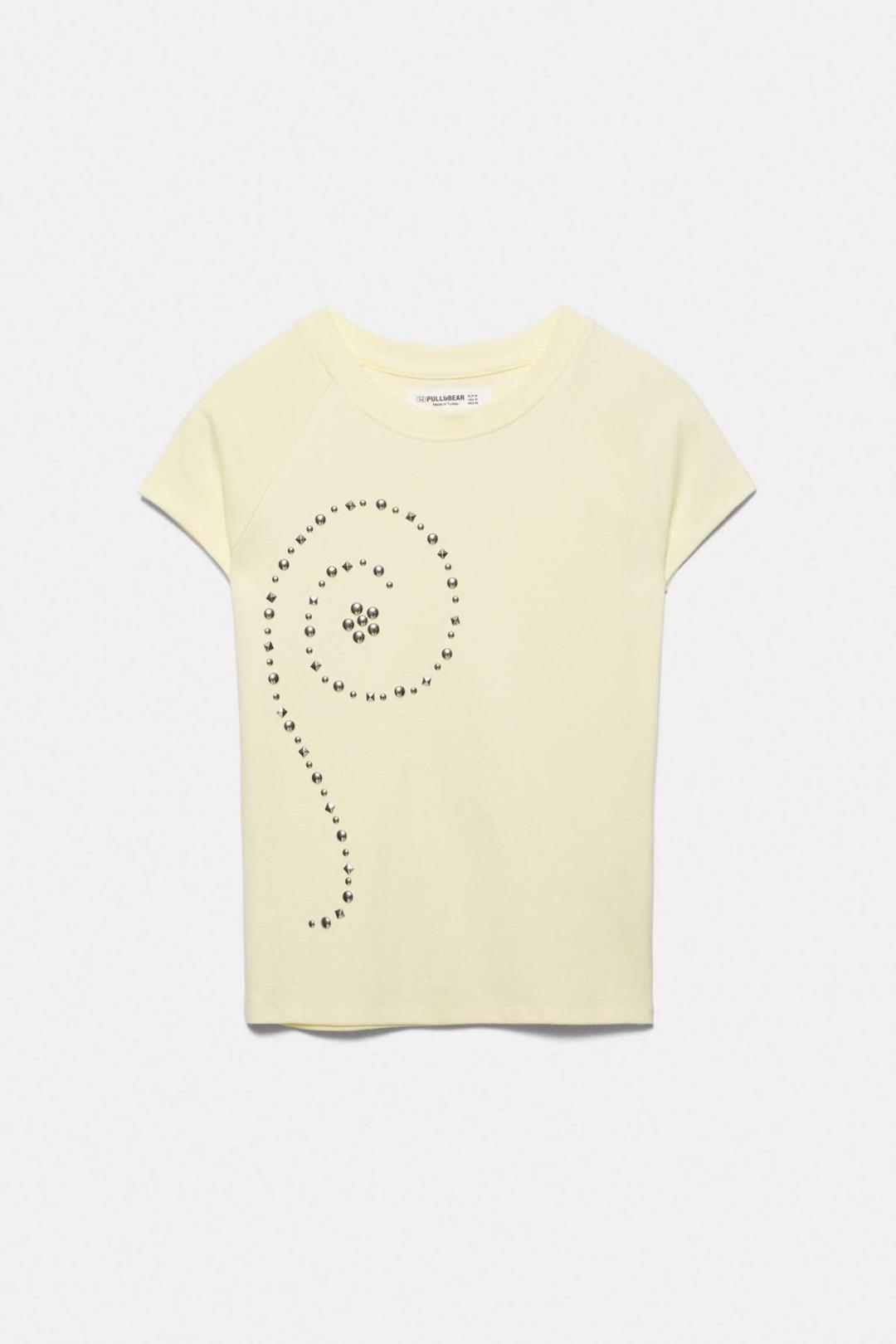 스페인샵 풀앤베어 스터드 라운드넥 코튼 반팔 티셔츠 3231/347 YELLOW