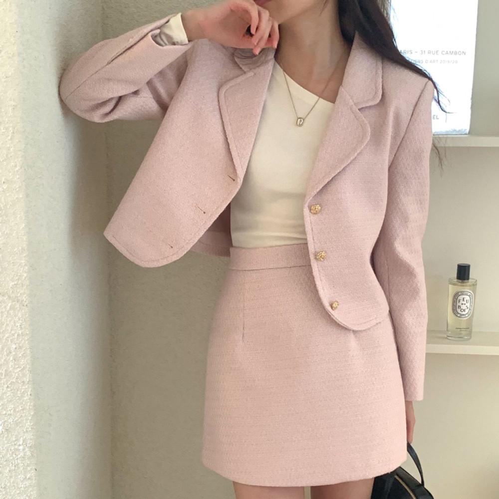 빈스트릿 로즈 버튼 크롭 트위드 자켓 3 COLOR 스커트 세트 셋업 가능