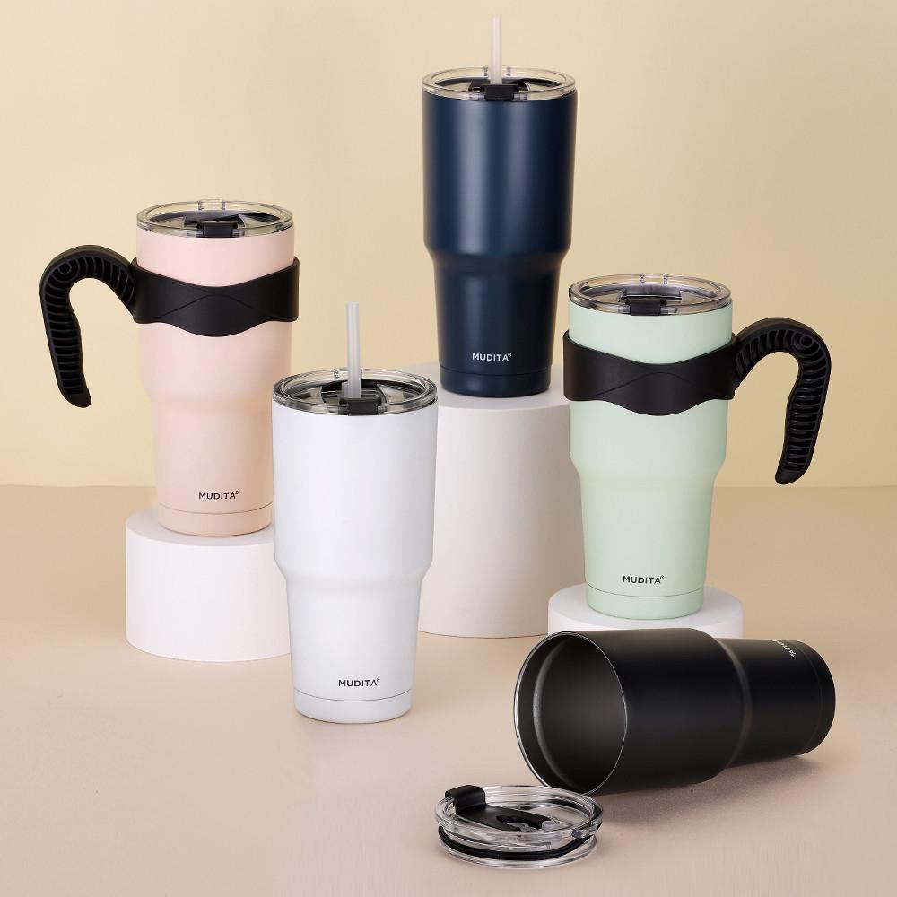 무디타 이중 진공 대용량 스텐 텀블러 600ml/900ml 보온병 5color (손잡이+뚜껑+빨대 포함 세트)