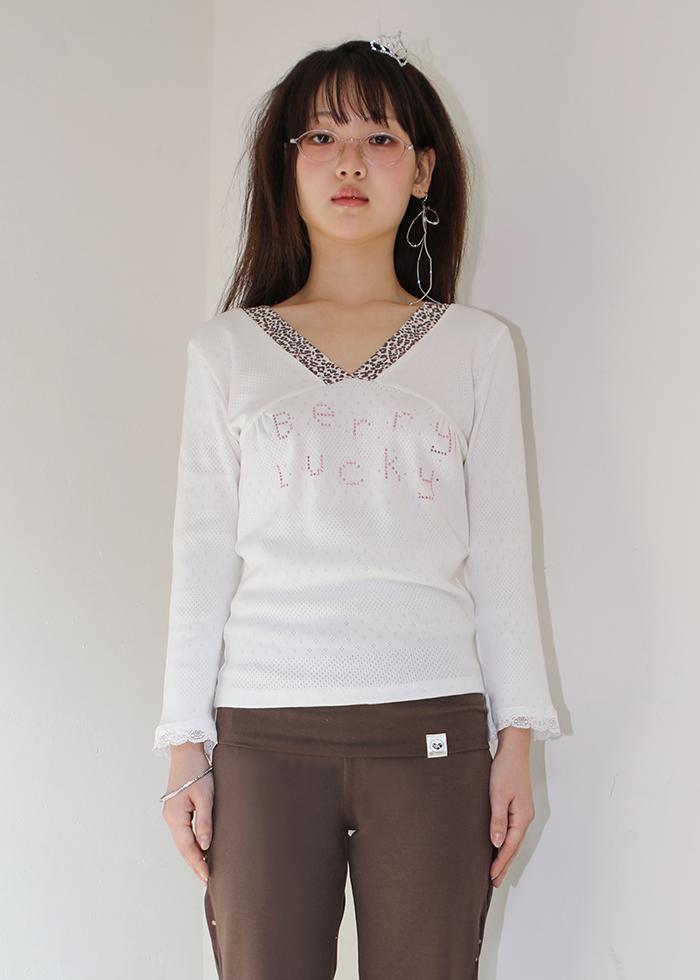 BERRY LUCKY LEOPARD NECKLINE TEE OFF-WHITE