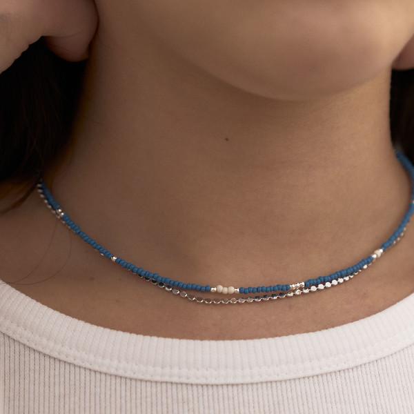 LOVE SKINNY BEADS NECKLACE BLUE