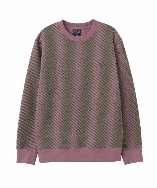 Irregular Stripe Sweatshirt Berry/Khaki