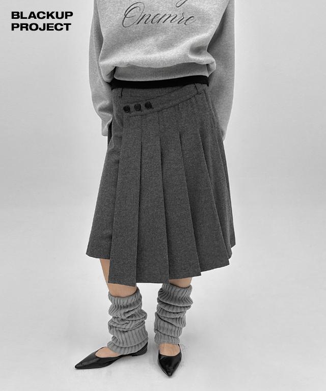 블랙업 [MADE] 모쿤 울 플리츠 랩 미디스커트 (울 70%)