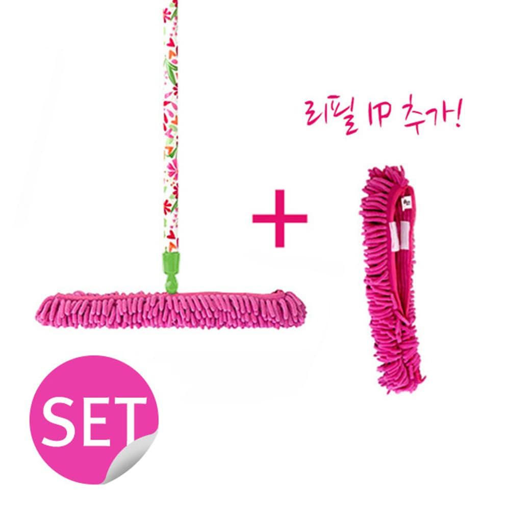 비가 일자형 극세사 대걸레 플로랄 본품, 리필 세트 (걸레 2P 포함)
