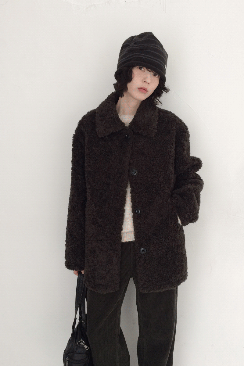 파센 부클 울 뽀글이 하프코트