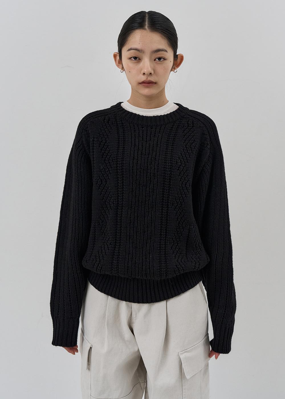 (w) Aran cable knit_black