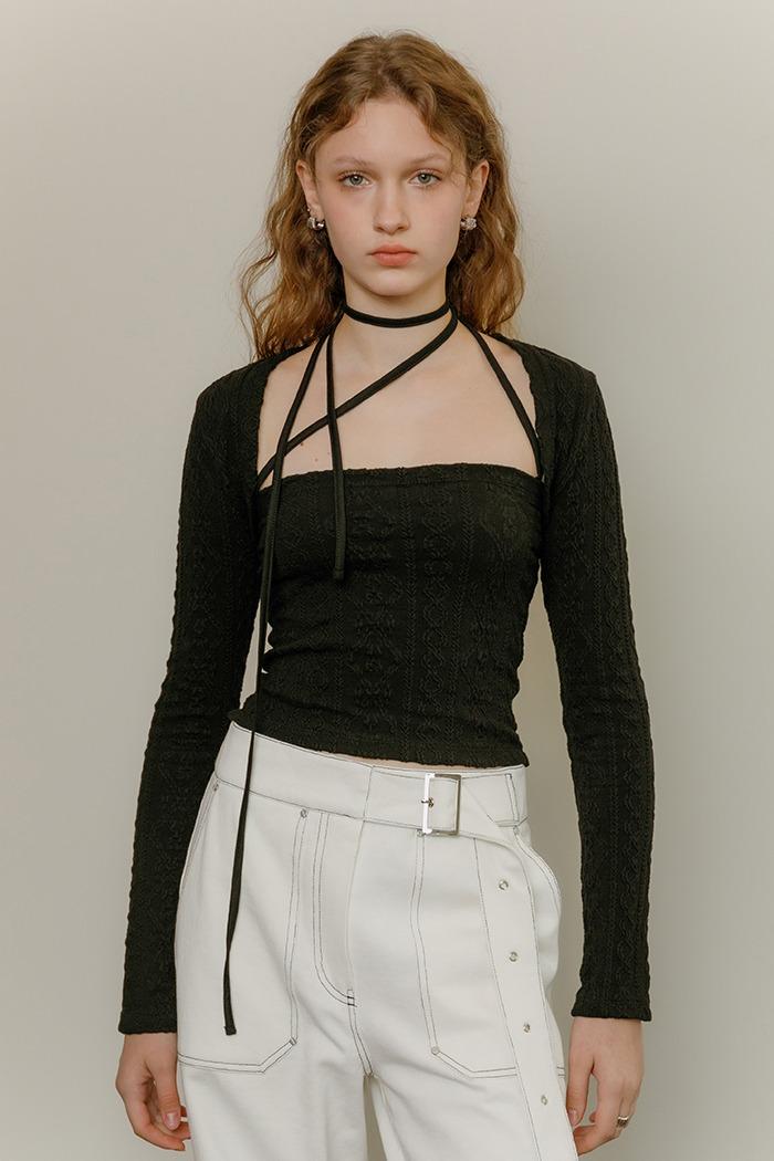 Jacquard top & bolero set (black)