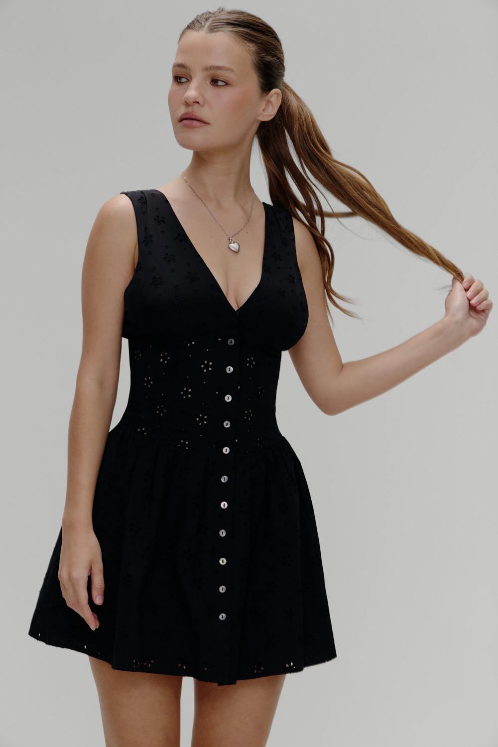 Marley Cotton Eyelet Mini Dress - Eclipse - Eclipse / M