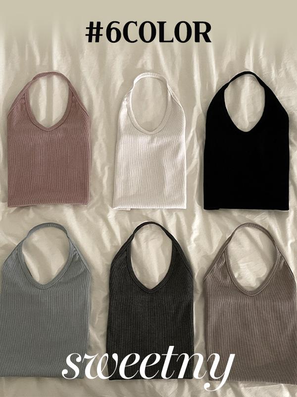 나이니 [누적1만장🏆/인기폭주/뉴컬러추가] 트윕 홀터넥 스판 골지 레이어드 나시