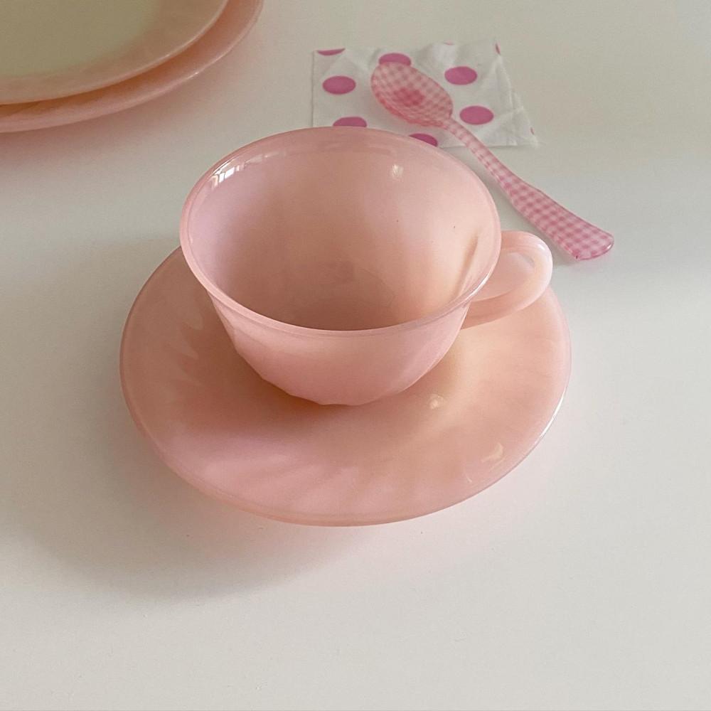 [중고] 파이어킹 핑크 스월 컵앤소서