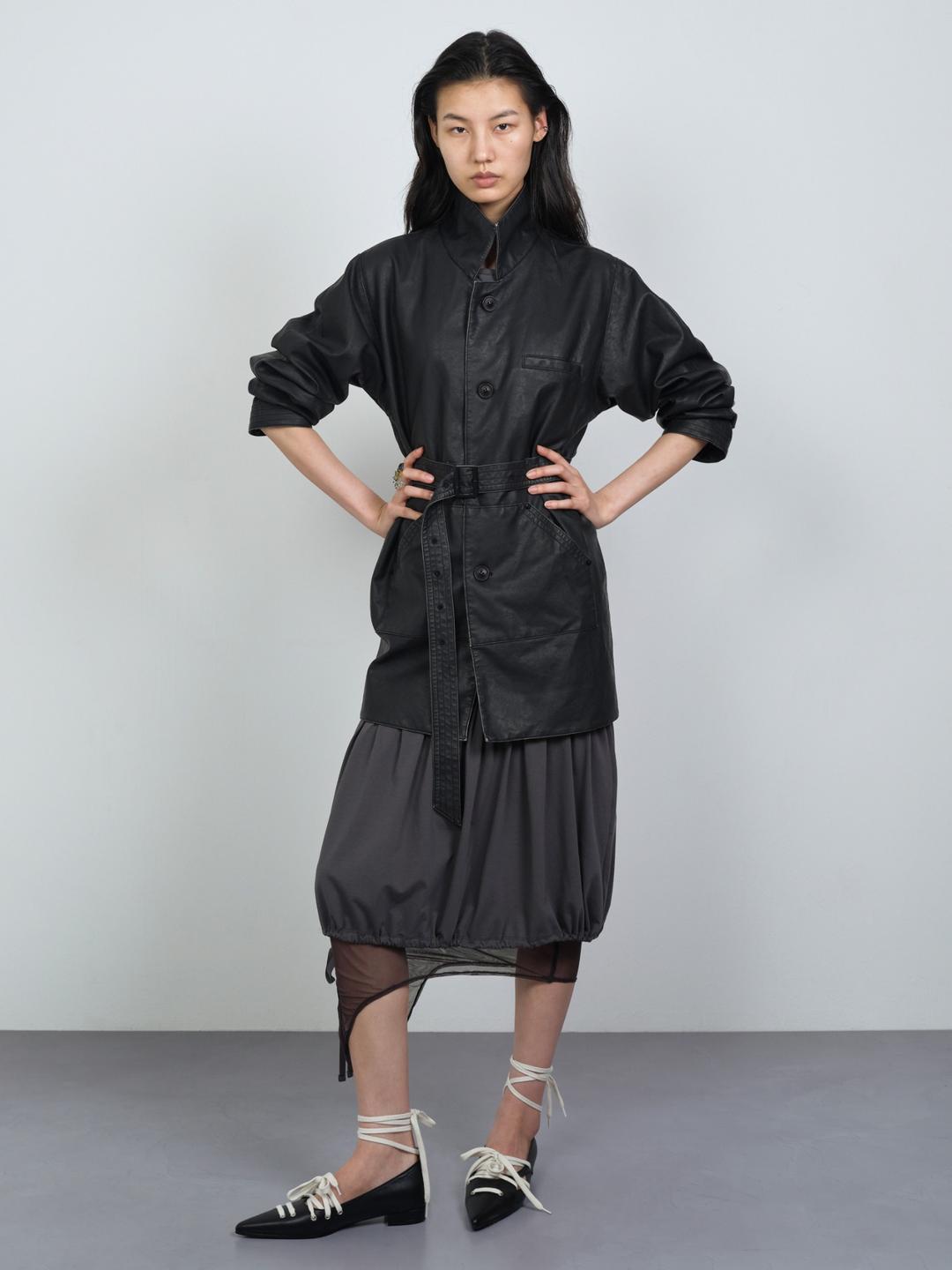 SINGLE FAUX LEATHER HALF JACKET (UNISEX) BLACK