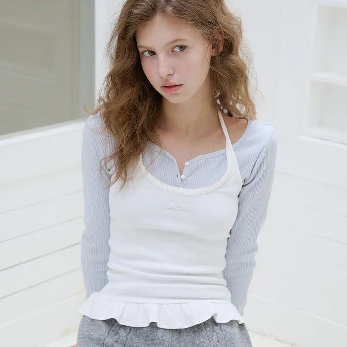 [3/17 순차배송] 레터즈 프릴 라벨 홀터넥 탑 ( 화이트 )