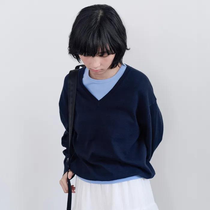 [3차] All-Day Cotton V-neck Knit - Darknight Navy