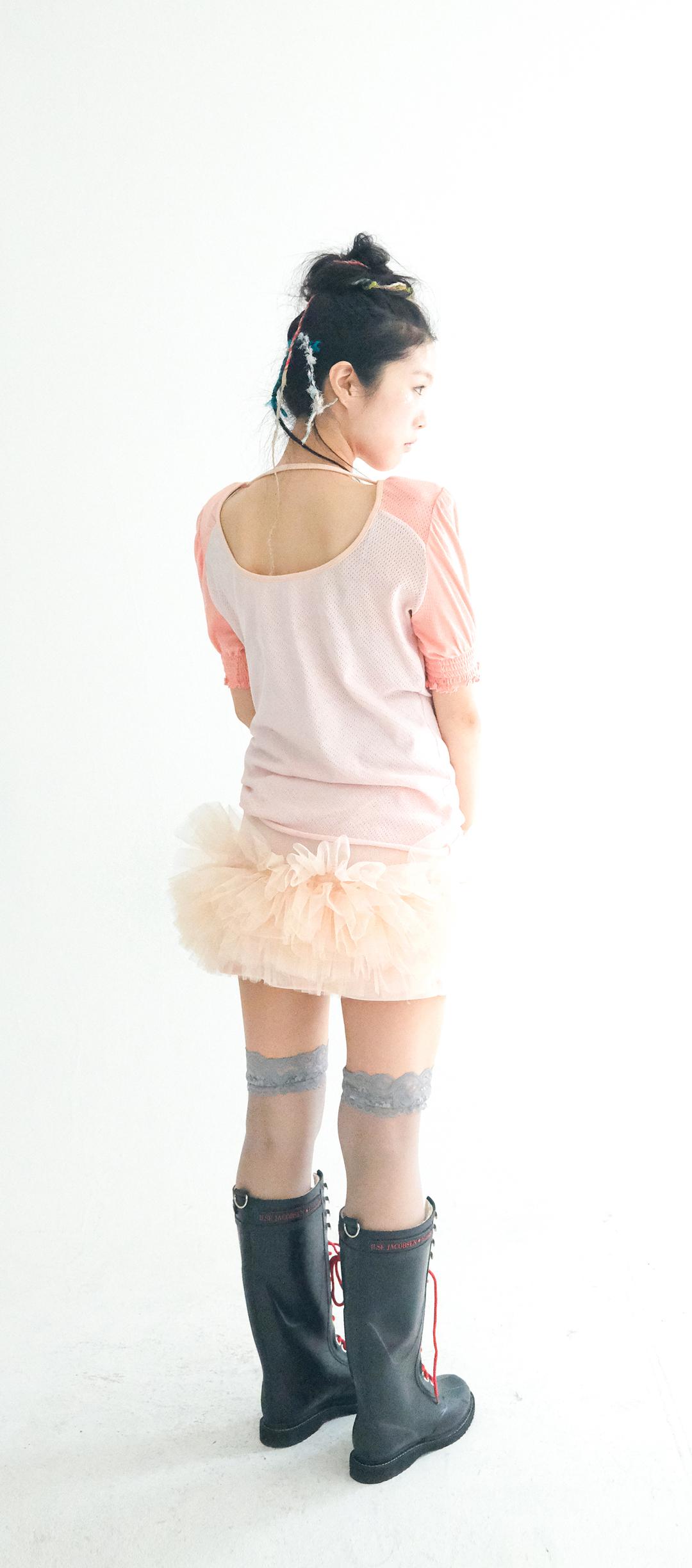 [fa.er.ie] jersey volume tulle skirt (coral)