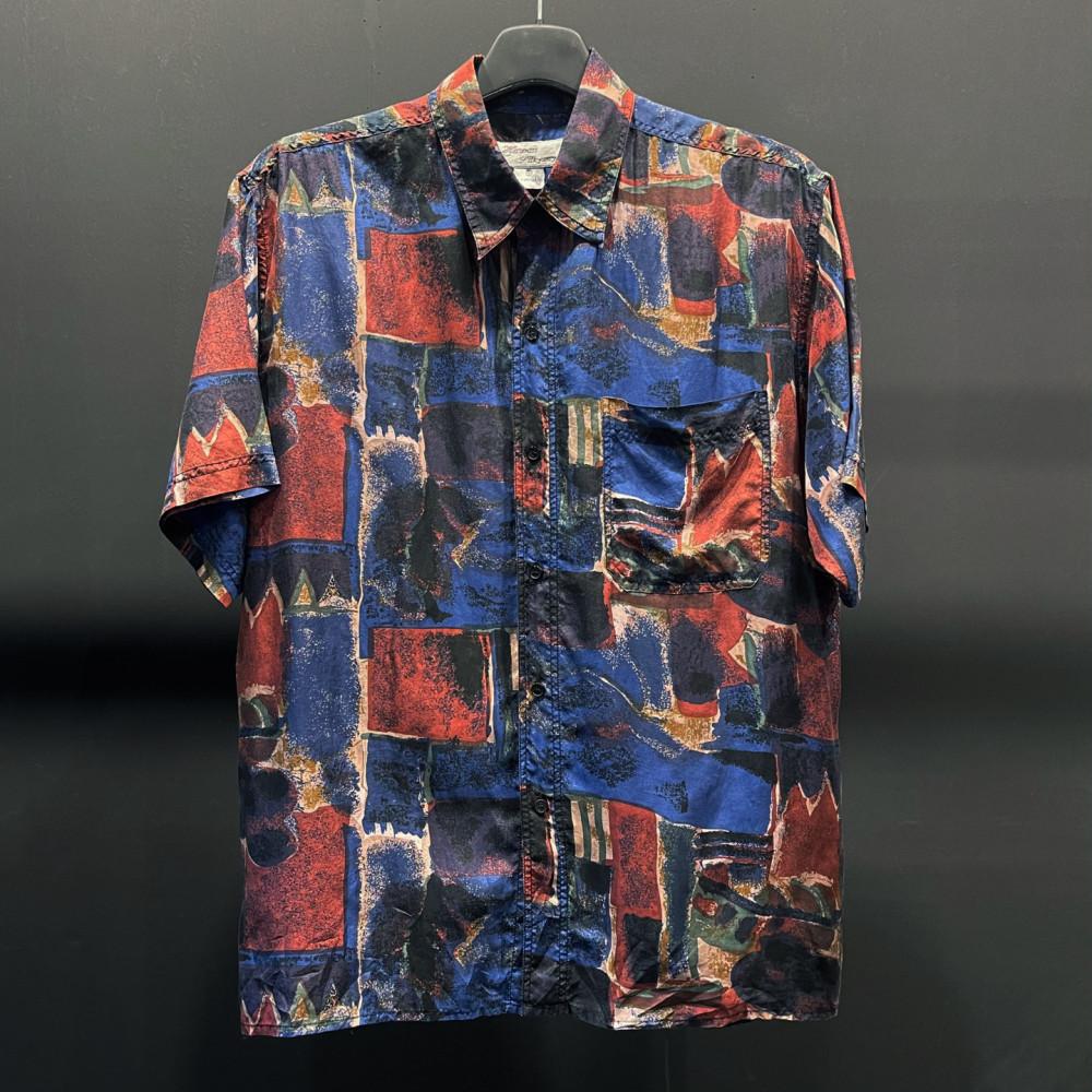[중고] JPN VINTAGE 프린팅 멀티컬러 원포켓 디테일 하와이 반팔 실크 셔츠