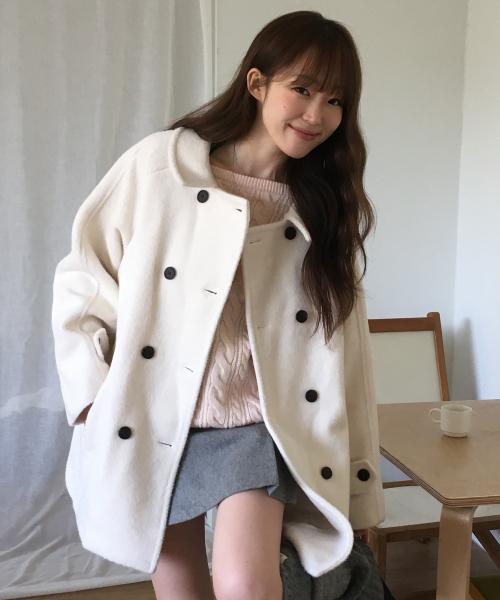 멜리아 헤어리 울 하프 코트 ( 아이보리 )