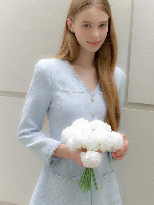 Tweed Pleats Trim Mini-Dress / Blue(2color)