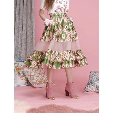 [JUNGHEEZIN] 키 앤 체인 체크 씨쓰루 플레어 스커트- 2색상 Keys & Chains check See-through Flare Skirt - 2colours