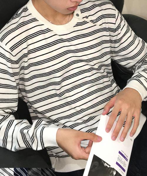 울 위트 버튼 스트라이프 니트 : 4컬러