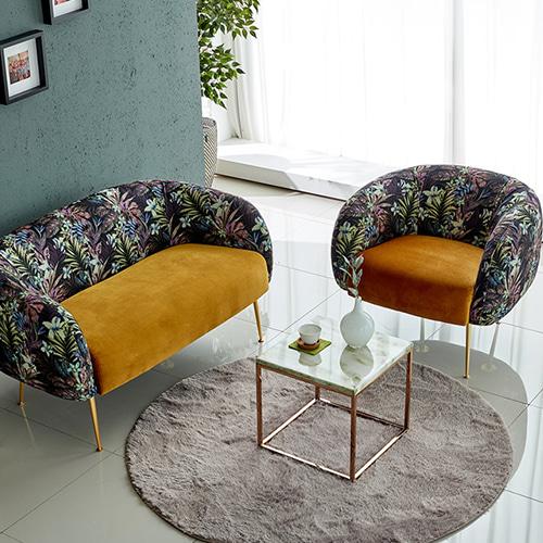 CFS051 정글소파패브릭 철재 골드 패턴 1인 2인 디자인 의자