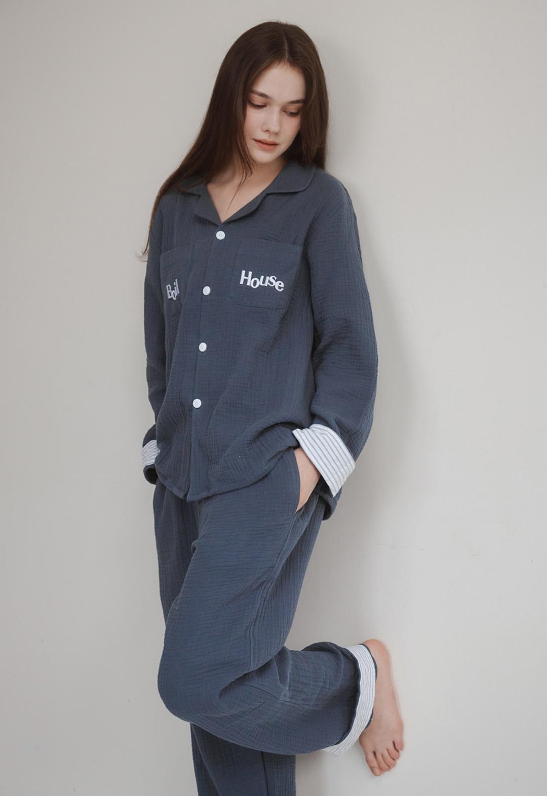 Sunset Stripe Hem Pajama Set (navy)