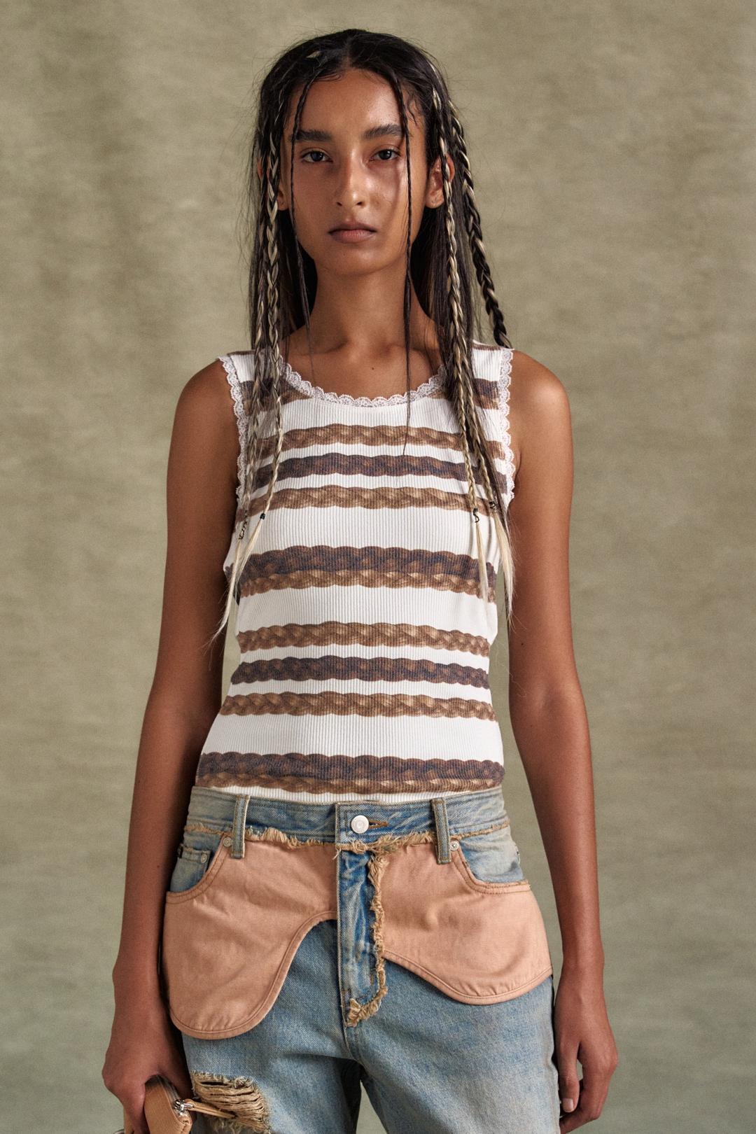 HAIR BRAID STRIPE TANK TOP atb1263w(WHITE)