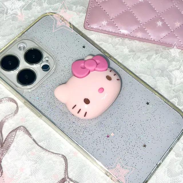 핑크 볼록 고양이 키티 톡홀더 리본 그립 스마트톡