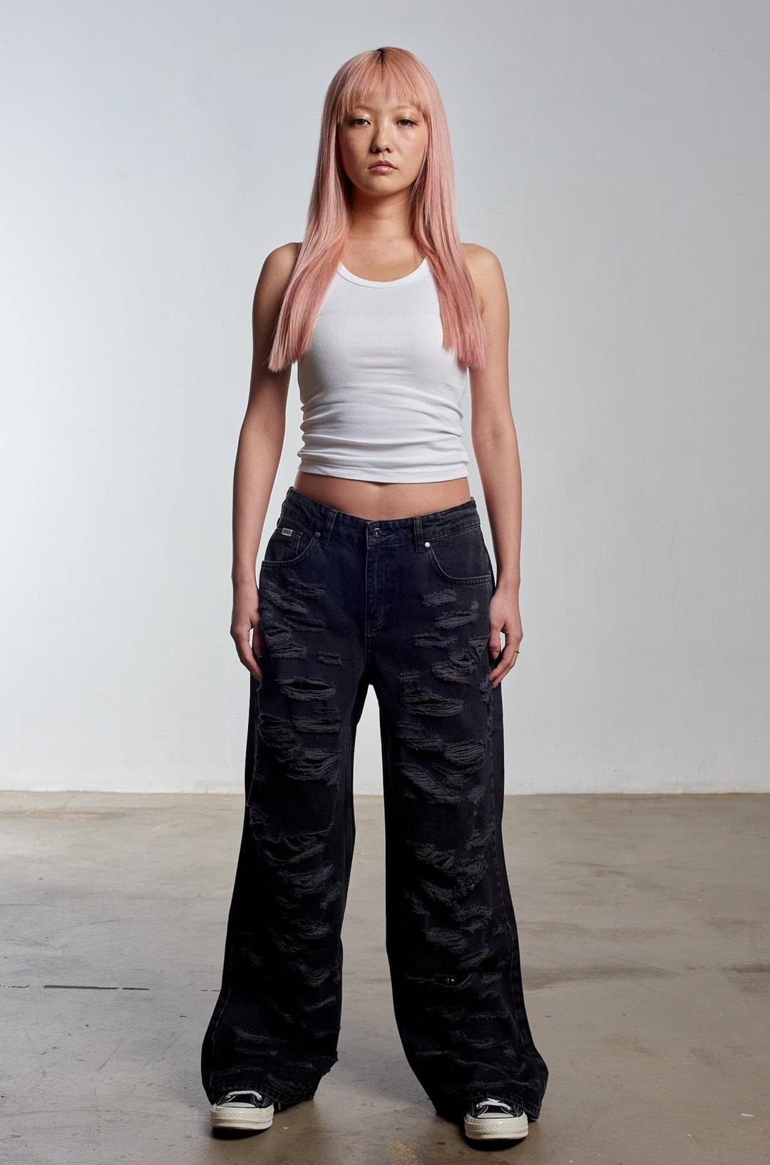 Black Distressed Release Jean - 24