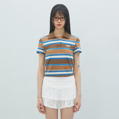 STRIPED COLLAR T-SHIRT 스트라이프 카라 티셔츠 BROWN BR2CH001