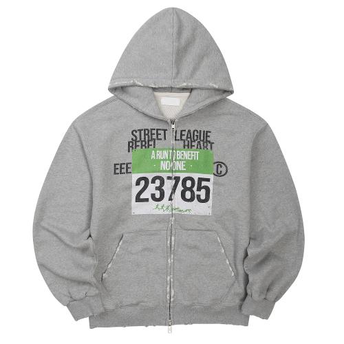 Street league artwork damage washing hoodie zip-up (Melange)