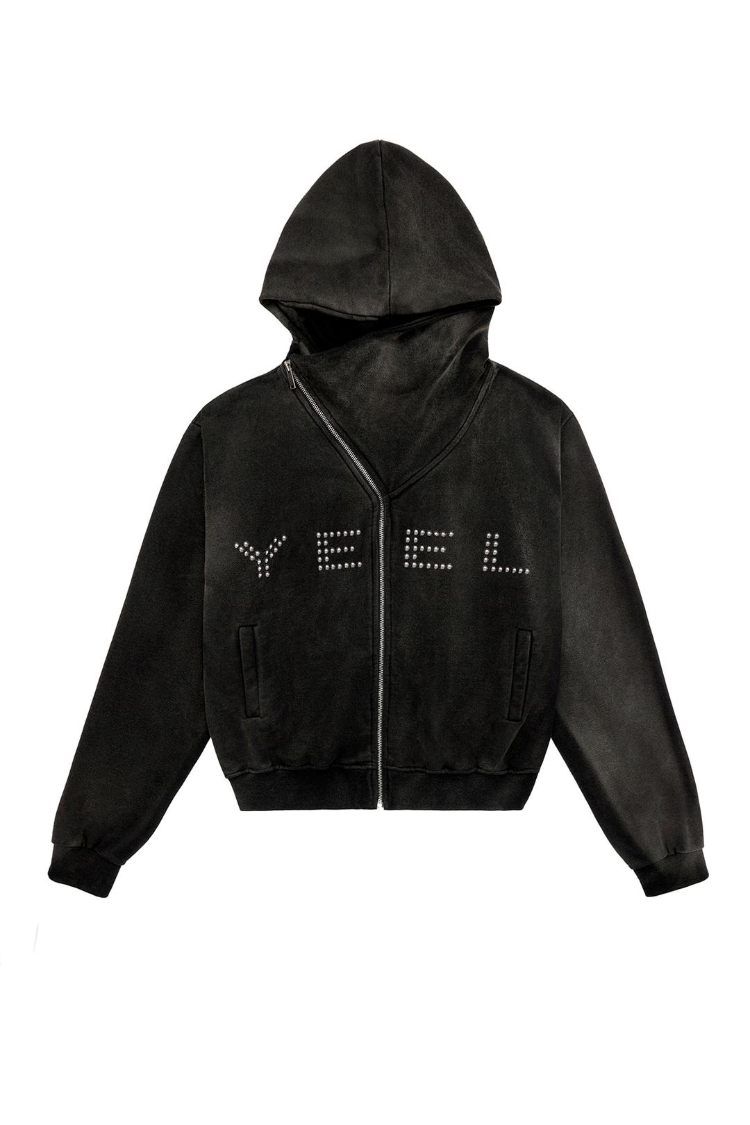STUDDED Y ZIP-UP HOODIE BLACK