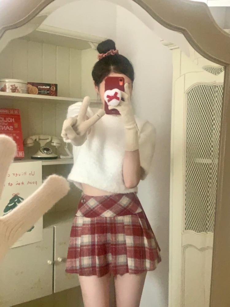 Raspberry cake check skirt🍓🫐🍰