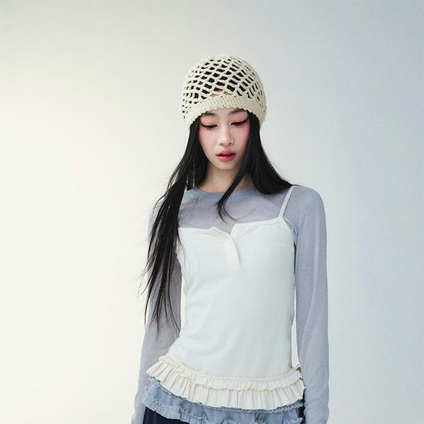 Frill Hem Sleeveless & See-through Top