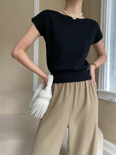 르뚜앙 [당일출고] 에블린 봄 여름 가을 반팔니트 무지 기본 이너티 레이어드 니트티 하객룩 르뚜앙